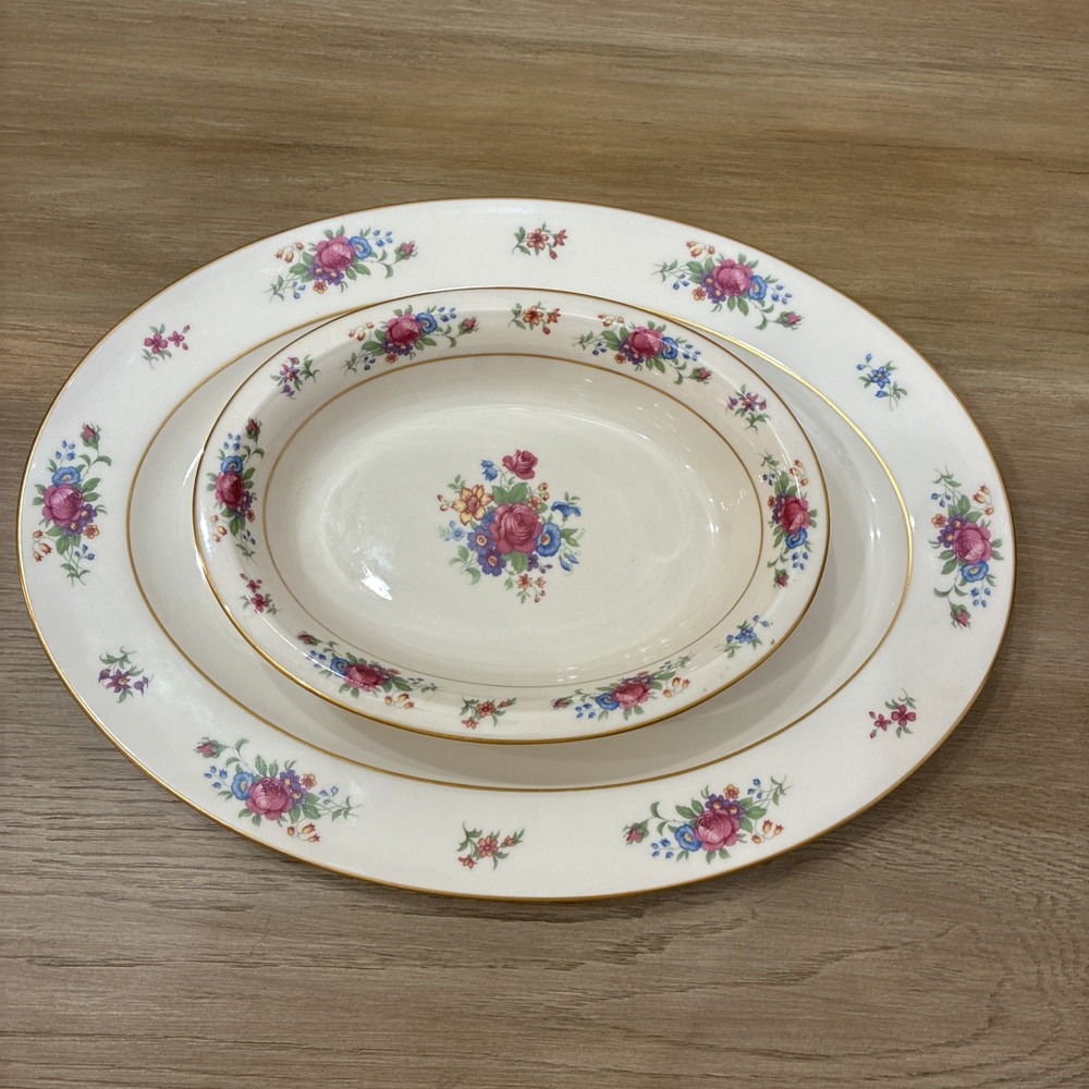 Lenox Rose 15.5" Serving Platter &‎ Vegetable Bowl USA Porcelain Gold Trim